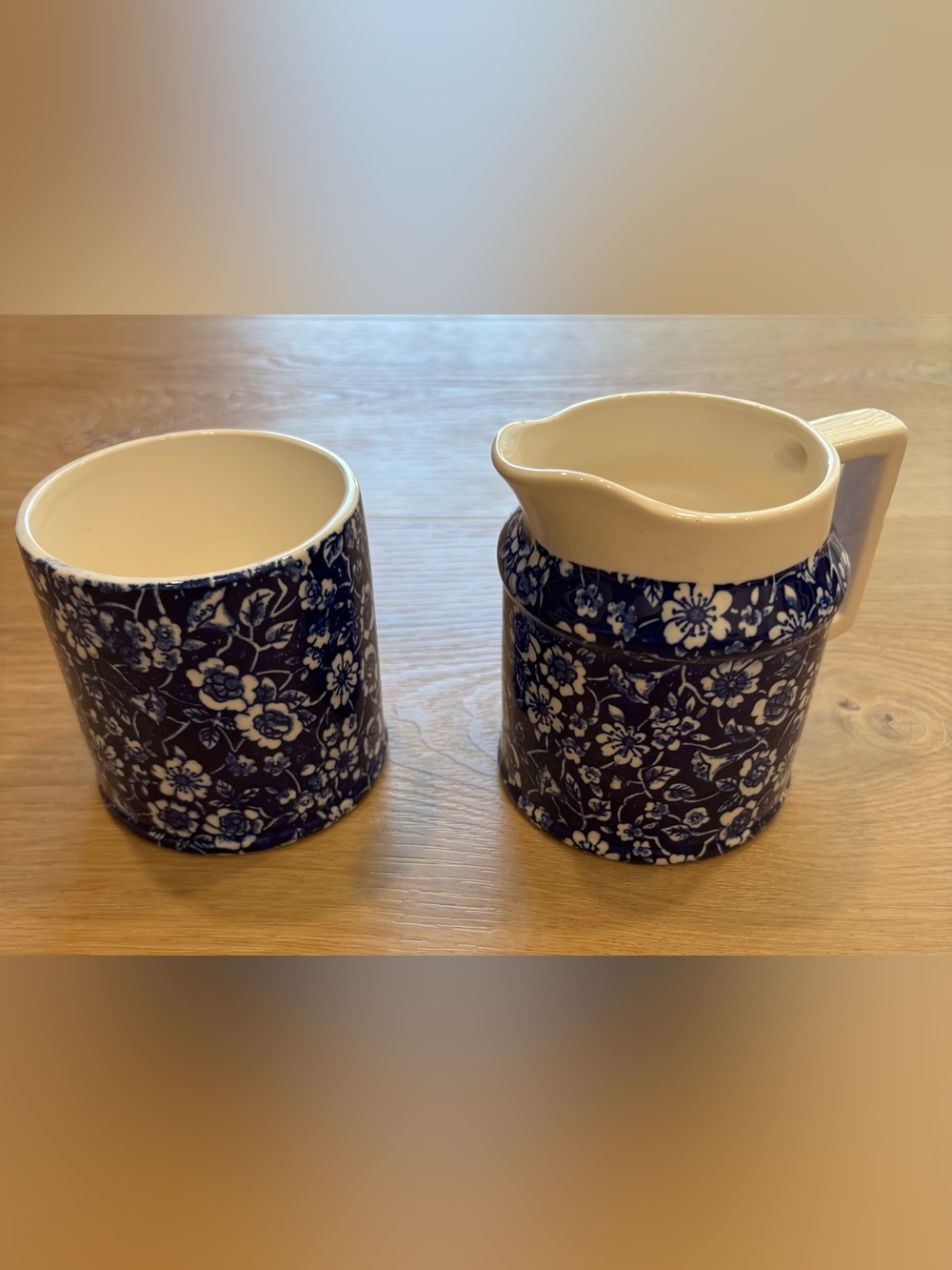 Mann Colonial Calico Floral Ceramic Creamer and Sugar Set